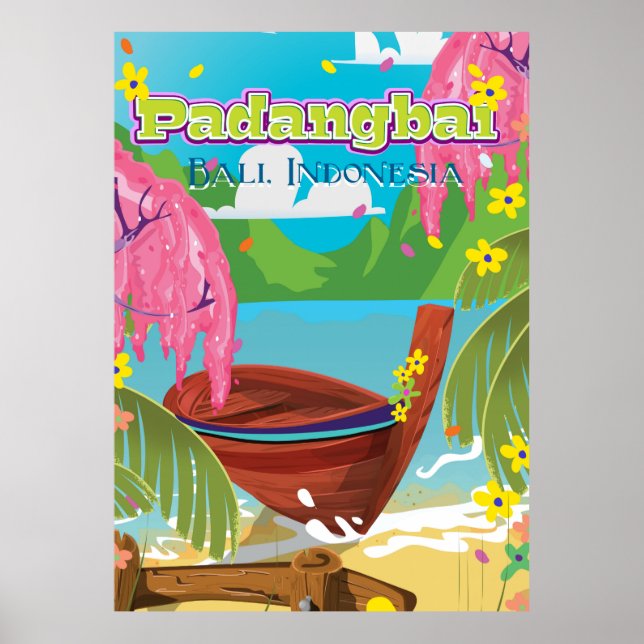 Dessin de Padangbai sur affiche de voyage. (Devant)