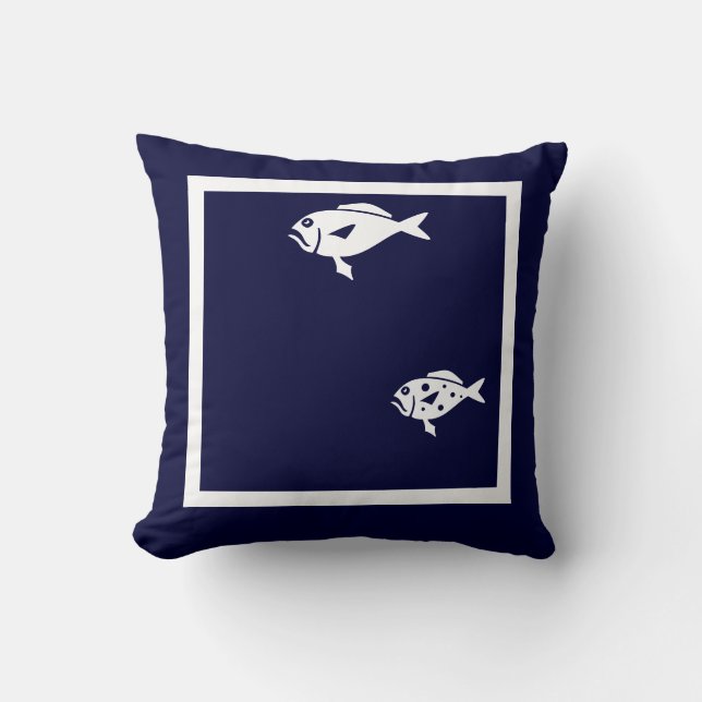 dessin de poisson sur marine bleu coussin (Recto)