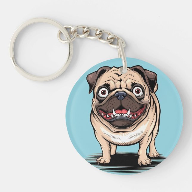 Dessin de porte-clés cercle Psycho Crazy Pug Bulld (Devant)
