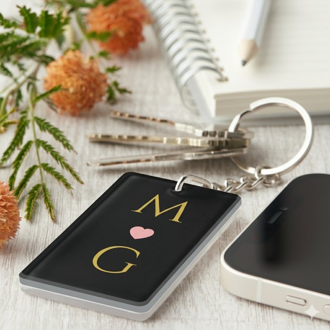 Dessin de porte-clés en acrylique avec monogramme  (Elegant Heart Mark Monogram Acrylic Keychain Design)