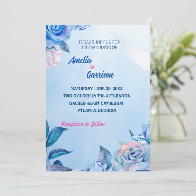 Dessin de roses bleues Carte de mariage (Debout devant)