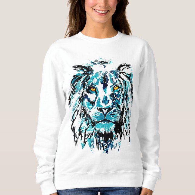 Dessin de tête de lion bleu | Sweatshirt Lion (Devant)