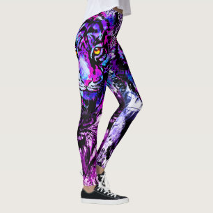 Dessin de tête de tigre bleu   Leggings de tigre p