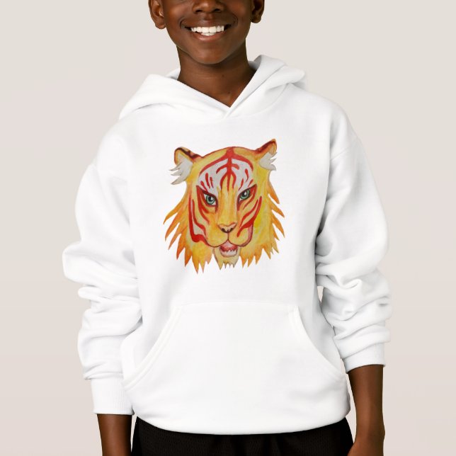 Dessin de tigre Sweat - shirt à capuche de repouss (Devant)
