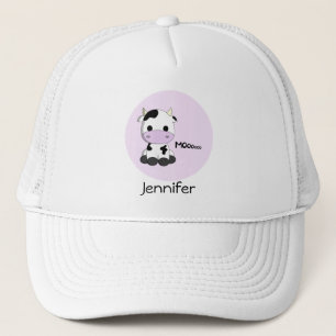 Dessin de vache douce sur le casquette de la poule
