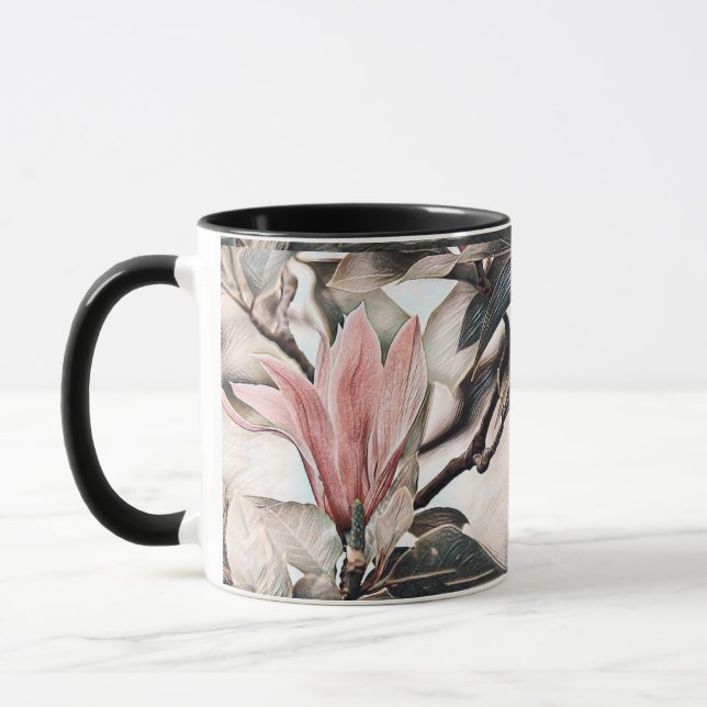 Dessin d'une branche de magnolia rose Mug (Gauche)
