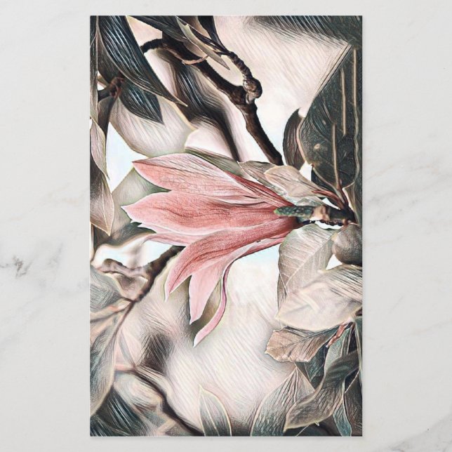 Dessin d'une fleur de magnolia rose Feuille de pap (Devant)