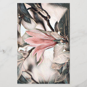Dessin d'une fleur de magnolia rose Feuille de pap