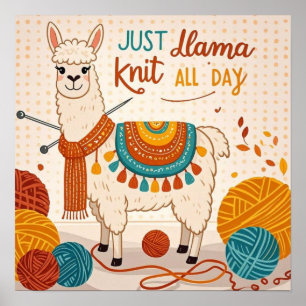 Dessin en lama portant une affiche en tricot