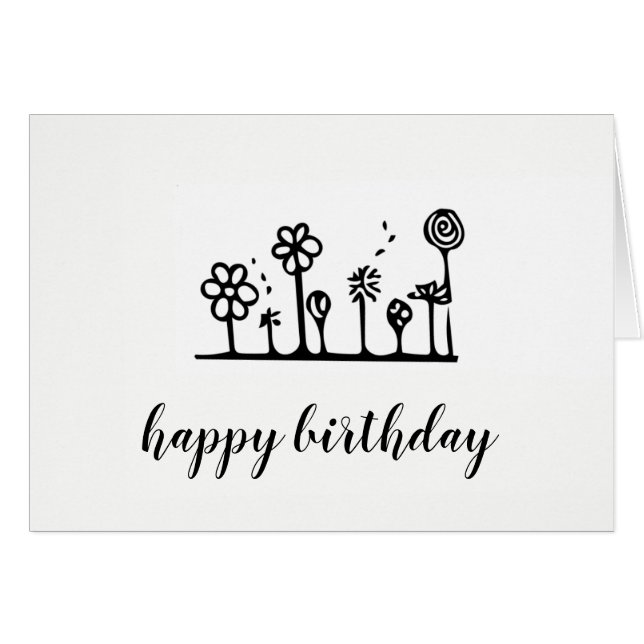 Dessin Fleur - Carte Anniversaire - Blanc à l'inté (Devant horizontal)