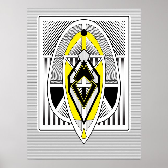 Dessin géométrique jaune et noir gras Art Déco (Devant)