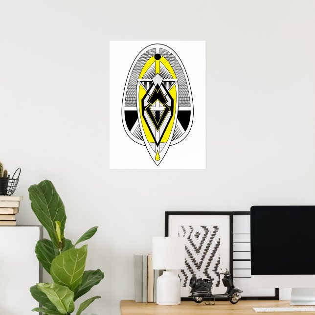 Dessin géométrique jaune et noir gras Art Déco (Bureau à domicile)