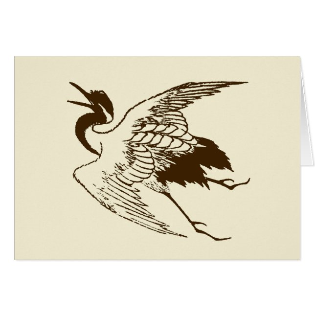 Dessin japonais vintage d'une grue, Brown (Devant Horizontal)