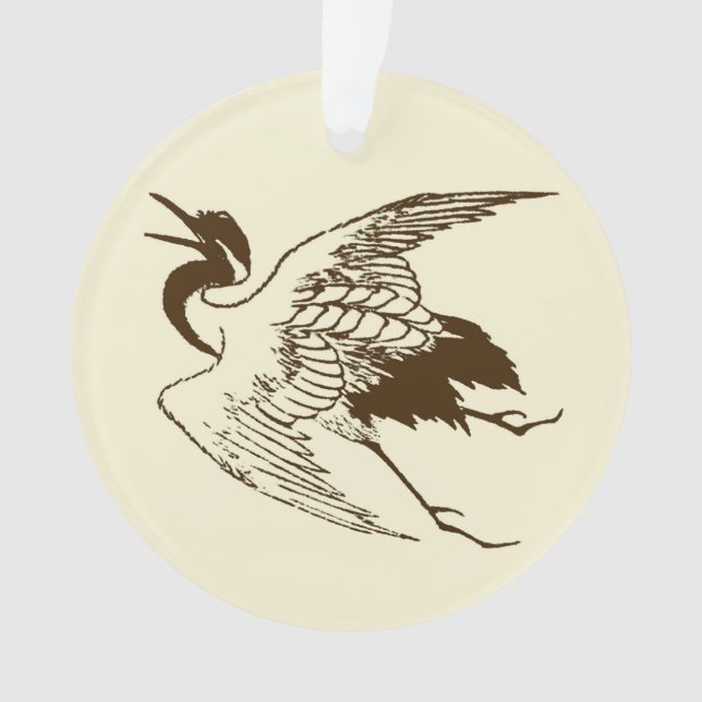 Dessin japonais vintage d'une grue, Brown (devant)