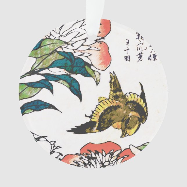 Dessin japonais vintage, Peonies et Bruant (devant)