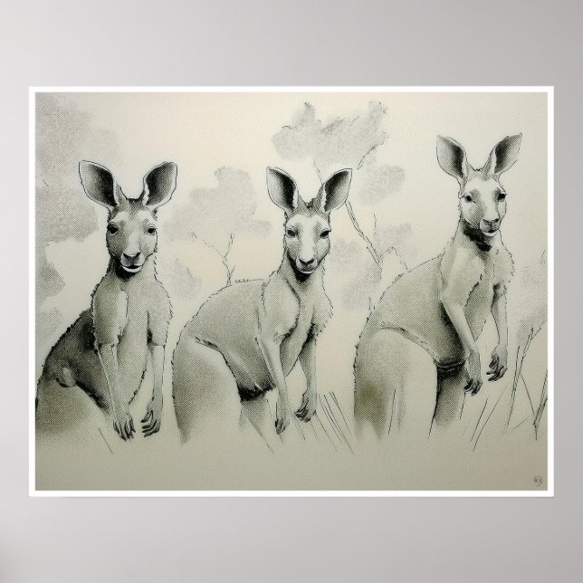 Dessin Kangaroos - Impression d'art (Devant)