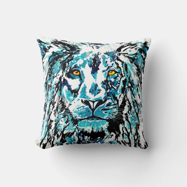 Dessin Lion Bleu - Oreiller Lion Abstrait (Recto)