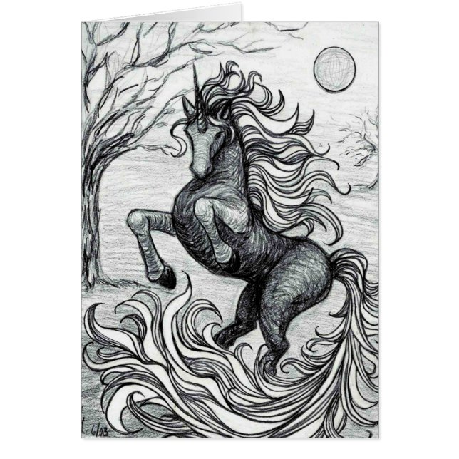 Dessin noir et blanc de licorne noire de licornes (Devant)