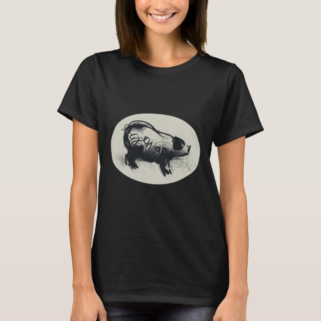 Dessin original de porc avec T-shirt femme B 2019 (Devant)
