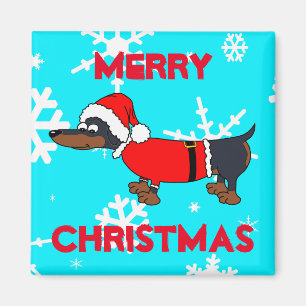 Dessin Père Noël Dachshund Dog Carré Magnet