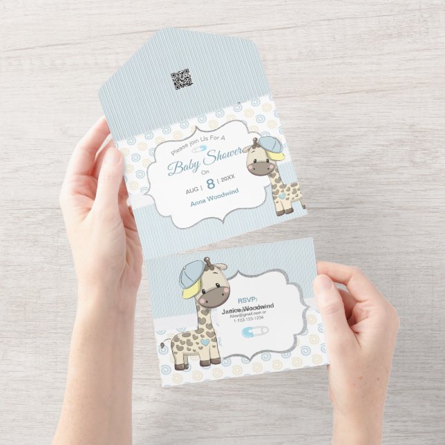 Dessin personnalisé Baby Boy Giraffe Invitation (Déchirure)