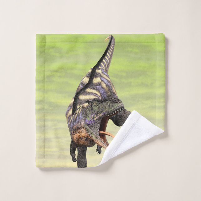 Dessin préhistorique drôle d'Aucasaurus rugissant  (Gant de toilette)