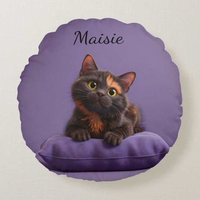 Dessin Tortoiseshell Kitten sur coussin pourpre (Devant)