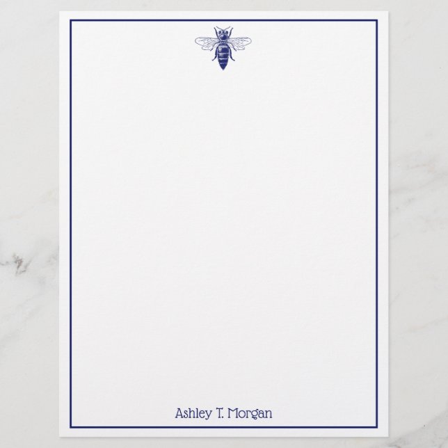 Dessin vintage de reine abeille en bleu (Devant)