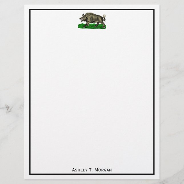 Dessin vintage de sanglier BW #3C (Devant)