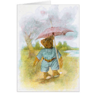 Dessin vintage : Ours de nounours sous la pluie