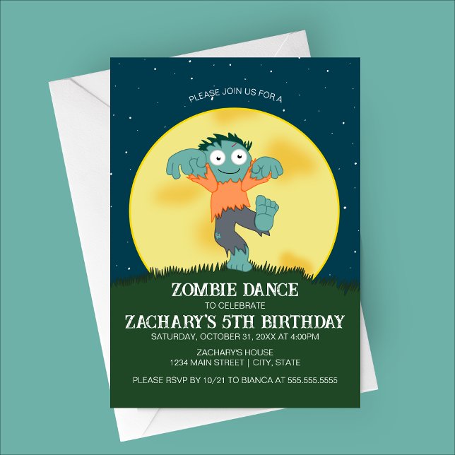Dessin Zombie Danse Anniversaire Invitation (Cartoon Zombie Dance Birthday Party Invitation)