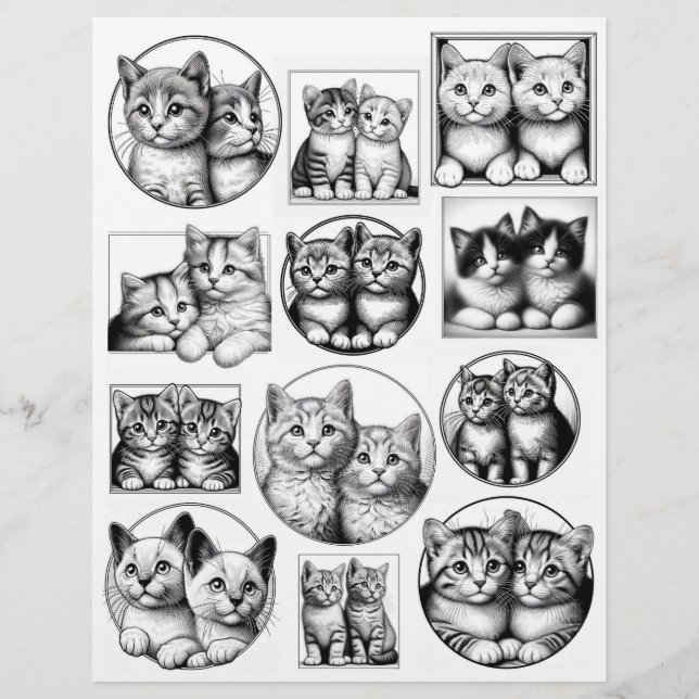 Dessins d'art en ligne noire et blanche de paires  (Devant)