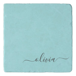 Dessous-de-plat Aqua Blue Turquoise Moderne Script Girl Monogramme
