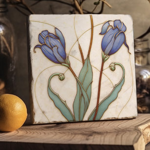 Dessous-de-plat Décor bleu Crocus Art Nouveau Art Déco
