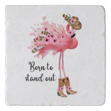 "Né pour se lever" Flamant rose Trivet