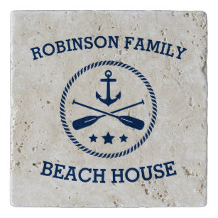 Dessous-de-plat Votre Beach House Nom de famille Ancre Oars Stars