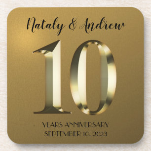 Dessous-de-verre 10e anniversaire Mariage d'or métallique