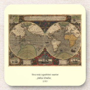 Dessous-de-verre 1595 cartes vintages du monde par Jodocus Hondius