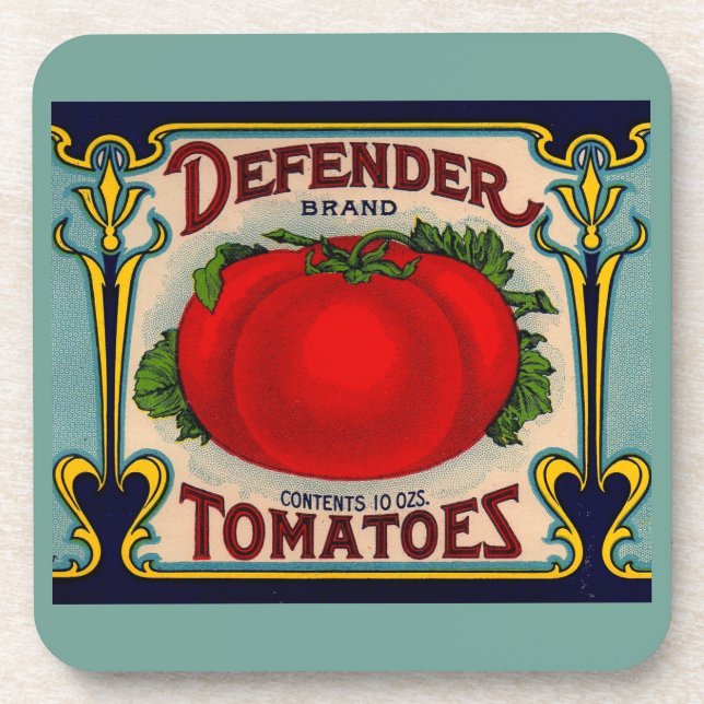 Dessous-de-verre 1910s Defender marque tomates étiquette (Devant)
