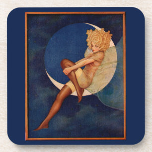 Dessous-de-verre 1920 hosiery et belle femme sur la lune