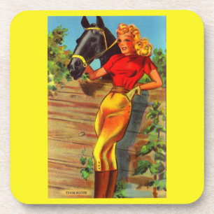 Dessous-de-verre 1940 pin-up gal et cheval