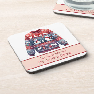 Dessous-de-verre 1ère place Gagnante Laid Sweater Concours Rouge Bl