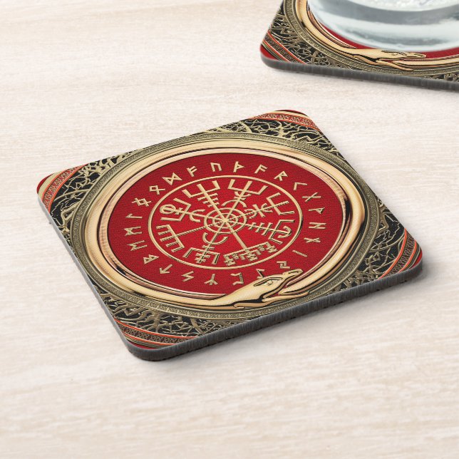 Dessous-de-verre [200] Vegvisir - Viking Gold Magic Runic Compass (Côté gauche)