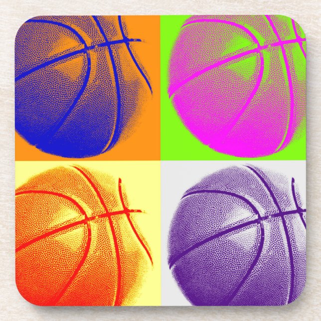 Dessous-de-verre 4 couleurs Pop Art Basketball (Devant)