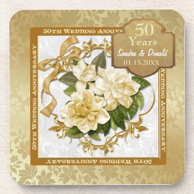 Dessous-de-verre 50e anniversaire du Mariage Floral Gold (Devant)