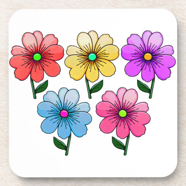 Dessous-de-verre 5 Fleurs de couleur (Devant)