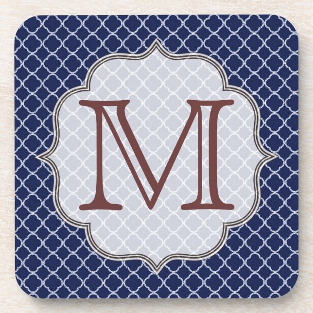 Dessous de verre à boire de monogramme bleu marine (Devant)