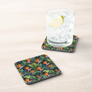 Dessous de verre à motif de fleurs d'oiseau de par