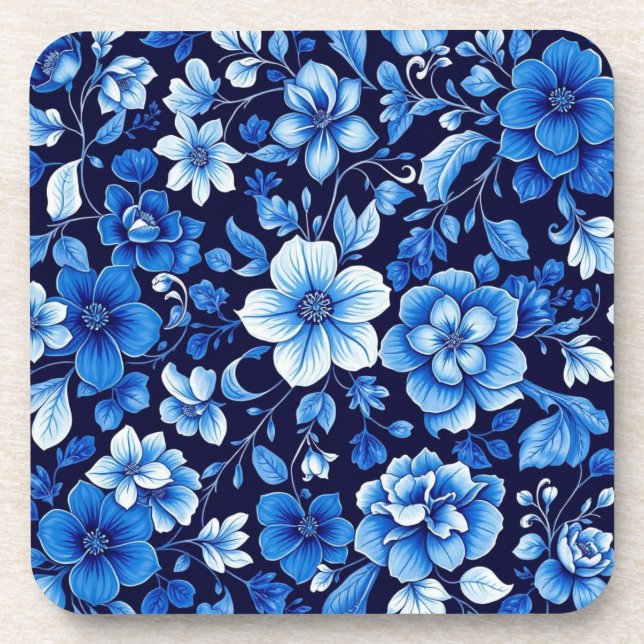 dessous de verre à motif floral bleu (Devant)