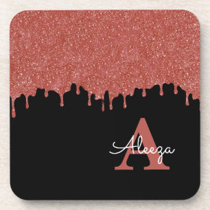 Dessous de verre à paillettes monogramme noir et r